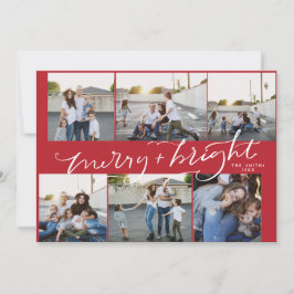 6-Foto Kerstkaart Merry Bright Red Kaart