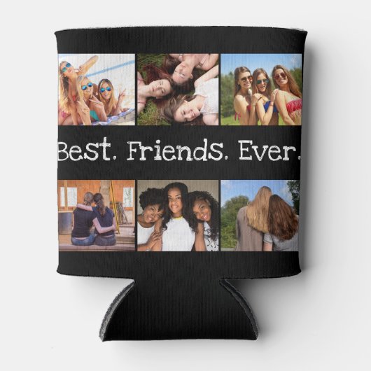 6 foto leuk beste vrienden ooit collage zwart wit blikjeskoeler (Voorkant)