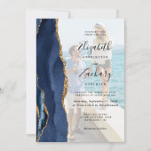 6-Foto Navy Blue Gold Agaat Wedding Kaart (Voorkant)