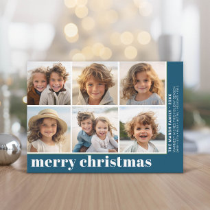 6 Foto Offset - Prettig Kerstfeest - Blauw Feestdagenkaart