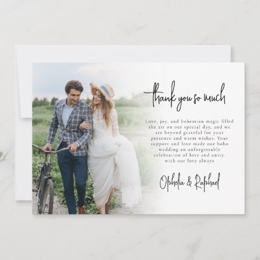 6 Foto Passen getrouwd Script Boho bruiloft Dank u Kaart (Voorkant)