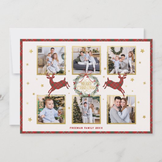 6 Foto Plaid Rendier Kerstvakantie Kaart (Voorkant)