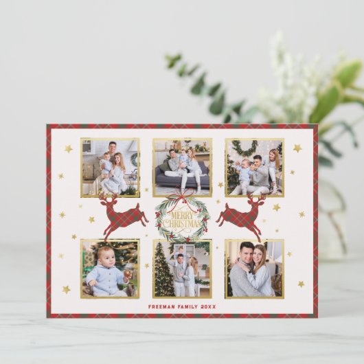 6 Foto Plaid Rendier Kerstvakantie Kaart (Staand voorkant)