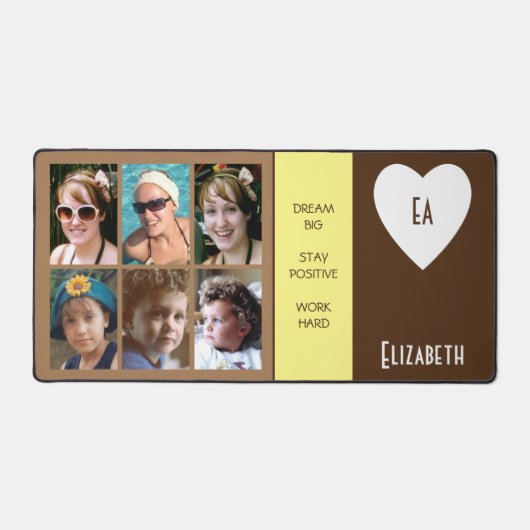 6 foto quotes Voeg naam initialen bruin geel toe Bureaumat (Voorkant)