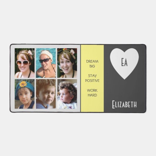 6 foto quotes Voeg naam initialen grijs geel toe Bureaumat (Voorkant)