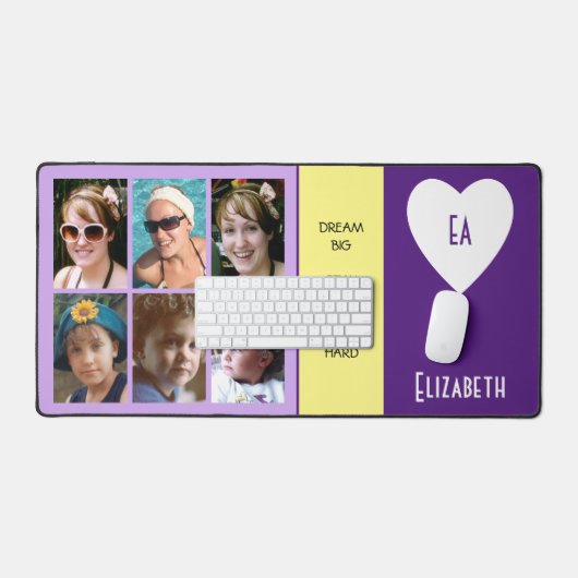 6 foto quotes Voeg naam initialen toe paarse geel Bureaumat (Keyboard & Muis)