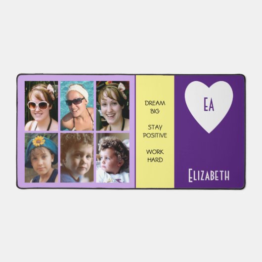 6 foto quotes Voeg naam initialen toe paarse geel Bureaumat (Voorkant)