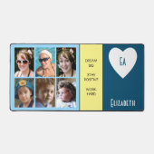 6 foto quotes Voeg naam toe initialen blauw geel Bureaumat (Voorkant)