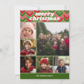 6 foto retro patroon - rood groen funky feestdagenkaart (Voorkant)