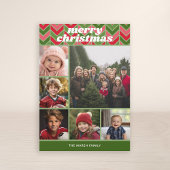 6 foto retro patroon - rood groen funky feestdagenkaart