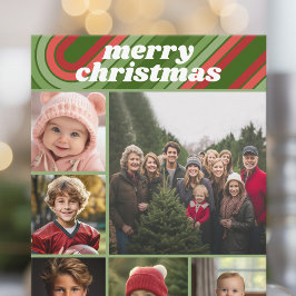 6 foto retro strepen - rood groen funky feestdagenkaart