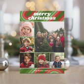 6 foto retro strepen - rood groen funky feestdagenkaart