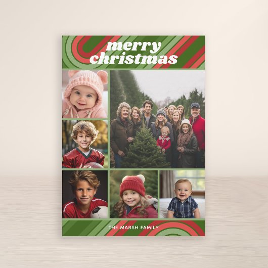 6 foto retro strepen - rood groen funky feestdagenkaart