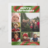 6 foto retro strepen - rood groen funky feestdagenkaart (Voorkant)