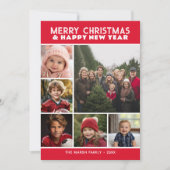 6 Foto Retro Stripe Kerstmis Rode Vrede en Liefde Feestdagenkaart (Voorkant)