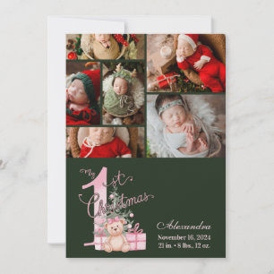 6 Foto Roze Groene Baby Eerste Kerstmis Feestdagenkaart