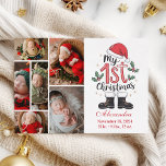 6 Foto Schattige Santa Baby 1st Christmas Feestdagenkaart<br><div class="desc">Vier de eerste kerst van je pasgeboren baby met deze lieve en feestelijke fotokaart met speelse vakantie-elementen zoals kerstlaarzen, hulst en een rood pet. Ontworpen voor trotse nieuwe ouders, combineert deze schattige lay-out de foto van uw baby met hun geboortegegevens en naam, waardoor een aandenken ontstaat dat de harten nog...</div>