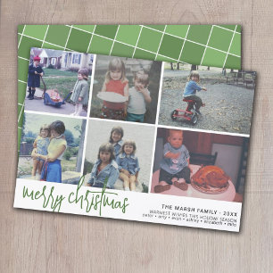 6 Foto - Script Merry Kerstmis - Green Tegel Feestdagenkaart