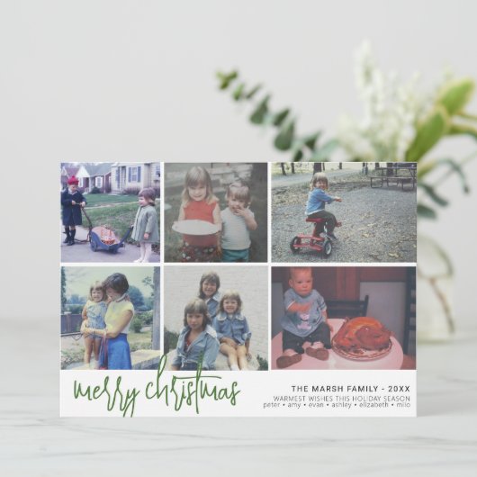 6 Foto - Script Merry Kerstmis - Green Tegel Feestdagenkaart (Staand voorkant)