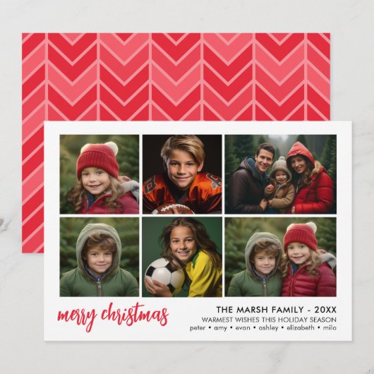 6 Foto Script Prettig Kerstfeest - Witte Rand Rood Feestdagenkaart (Voorkant / Achterkant)
