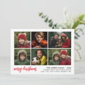6 Foto Script Prettig Kerstfeest - Witte Rand Rood Feestdagenkaart (Staand voorkant)