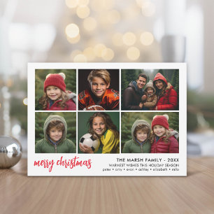 6 Foto Script Prettig Kerstfeest - Witte Rand Rood Feestdagenkaart