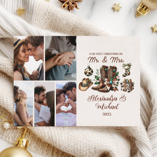 6 Foto Westerse Eerste Kerst als Mevrouw en Mijnhe Feestdagenkaart