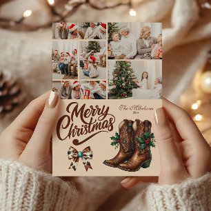 6 Foto Westerse Strik en Laarzen Kerstmis Feestdagenkaart