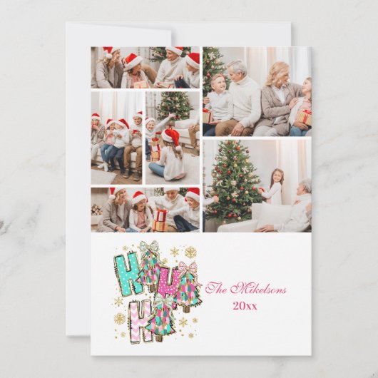 6 Foto Whimsical Ho Ho Kerstfamilie Feestdagenkaart (Voorkant)