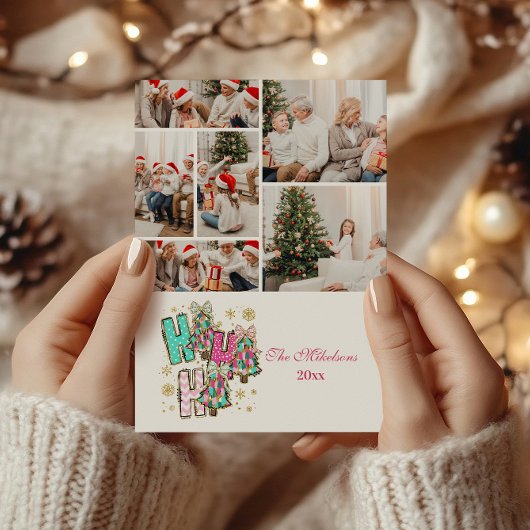 6 Foto Whimsical Ho Ho Kerstfamilie Feestdagenkaart