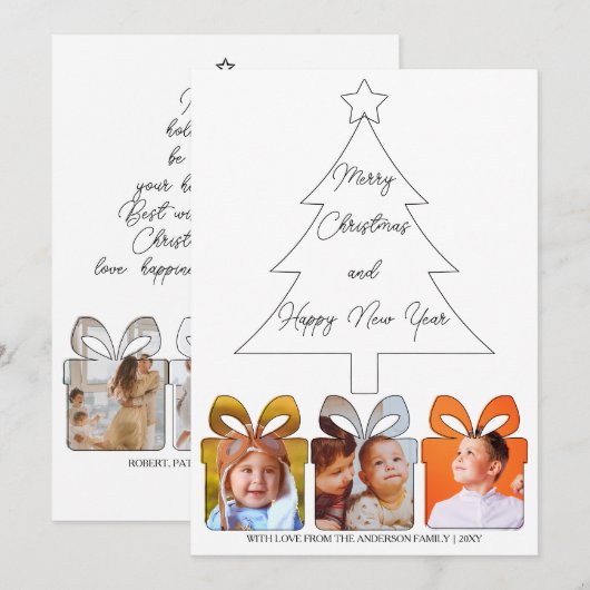 6 Foto Zwart & Wit Uniek Modern Vrolijk Kerstfeest Feestdagenkaart (Voorkant / Achterkant)