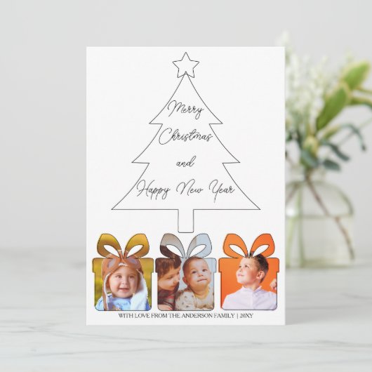 6 Foto Zwart & Wit Uniek Modern Vrolijk Kerstfeest Feestdagenkaart (Staand voorkant)