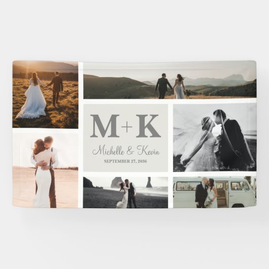 6 Fotobruiloft collage Passen getrouwd bruiloft Spandoek (Horizontaal)