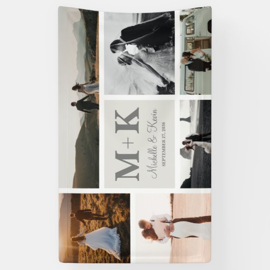 6 Fotobruiloft collage Passen getrouwd bruiloft Spandoek (Verticaal)