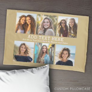 6 Fotocollage 2 regels tekst -- Pastel Gold Kussensloop