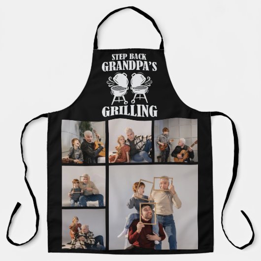 6 Fotocollage Achterkant opa's grilling Schort (Voorkant)