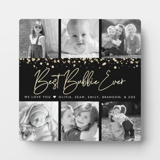 6 Fotocollage Beste Bubbie ooit Zwart Goud Script Fotoplaat (Voorkant)