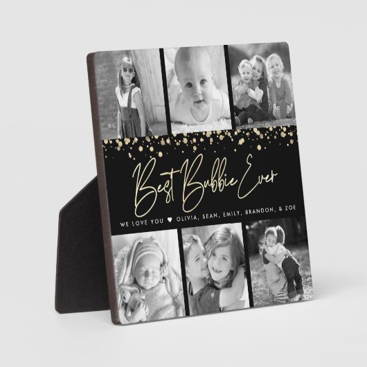 6 Fotocollage Beste Bubbie ooit Zwart Goud Script Fotoplaat (Voorkant)
