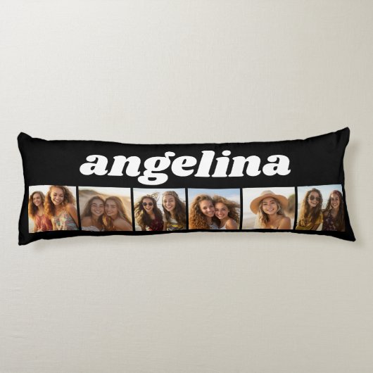 6 Fotocollage - Chunky Script - zwart en wit Lichaamskussen (Achterkant)