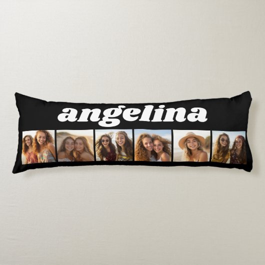 6 Fotocollage - Chunky Script - zwart en wit Lichaamskussen (Voorkant)