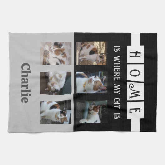 6 fotocollage dierenvriend zwart grijs theedoek (Horizontaal)