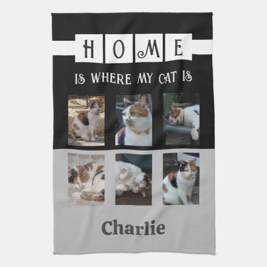 6 fotocollage dierenvriend zwart grijs theedoek (Verticaal)