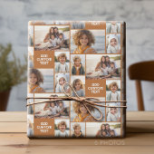 6 Fotocollage - Effen kleur - Witte dikke tekst Cadeaupapier