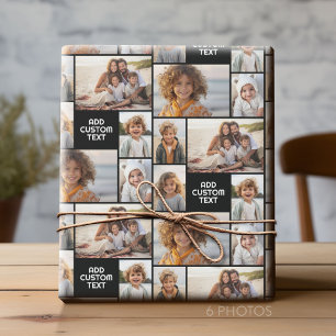 6 Fotocollage - Effen kleur - Witte dikke tekst Cadeaupapier