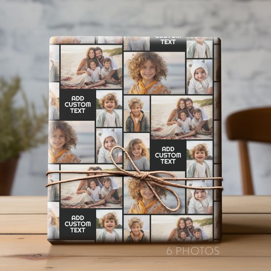 6 Fotocollage - Effen kleur - Witte dikke tekst Cadeaupapier