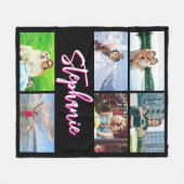 6 Fotocollage Gepersonaliseerde Hot Pink Black Med Fleece Deken (Voorkant (Horizontaal))
