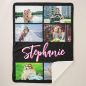 6 Fotocollage Gepersonaliseerde Hot Pink Black Sherpa Deken (Voorkant)