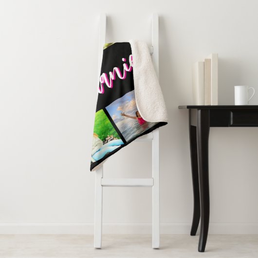 6 Fotocollage Gepersonaliseerde Hot Pink Black Sherpa Deken (In situ)