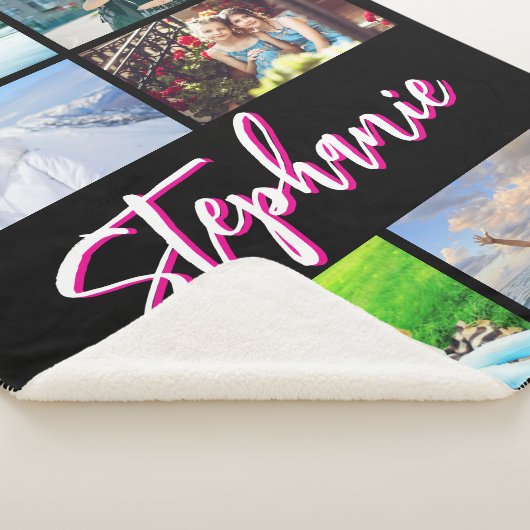 6 Fotocollage Gepersonaliseerde Hot Pink Black Sherpa Deken (3/4)