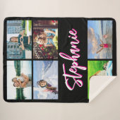 6 Fotocollage Gepersonaliseerde Hot Pink Black Sherpa Deken (Voorkant (horizontaal))